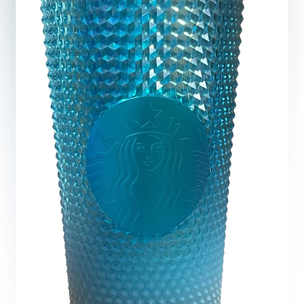 Starbucks Cold Beverage Blue Ombré Textured Jewel Sparkle Tumbler w/Straw 24 oz